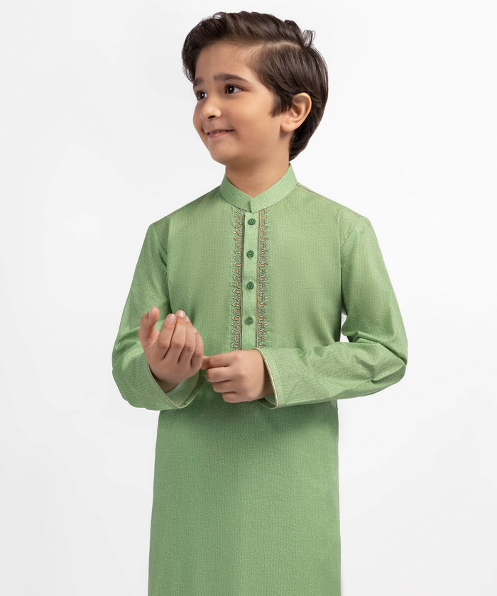 Green Cotton Semi-Formal Kurta