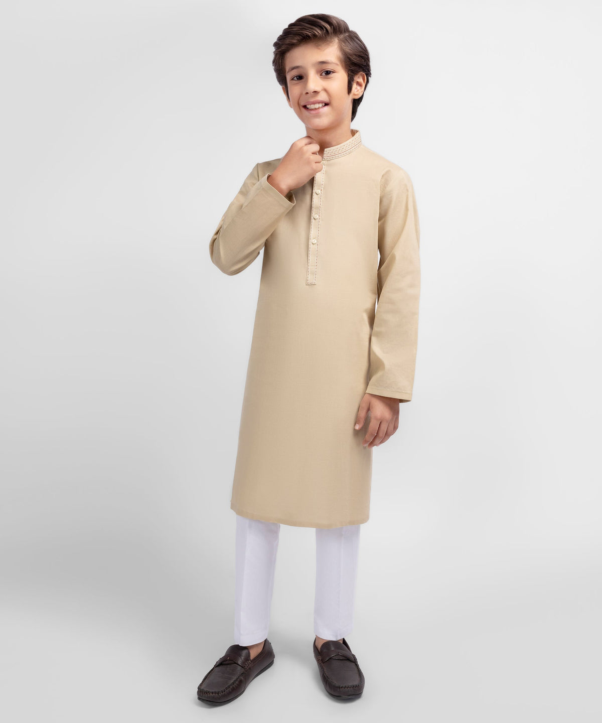 Beige Semi-Formal Cotton Kurta