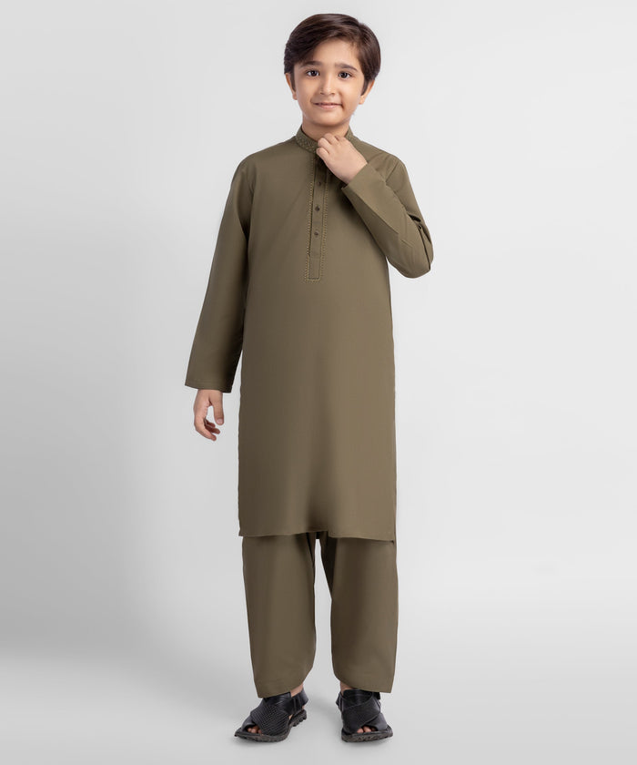 Olive Semi-Formal Kameez Shalwar