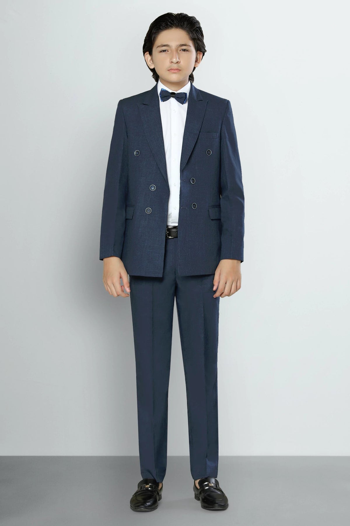 Boys Navy Blue Double-Breasted Suit Set