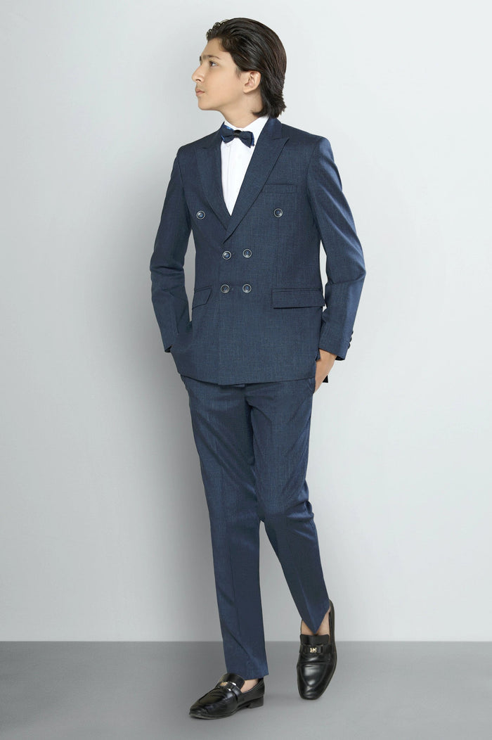 Boys Navy Blue Double-Breasted Suit Set
