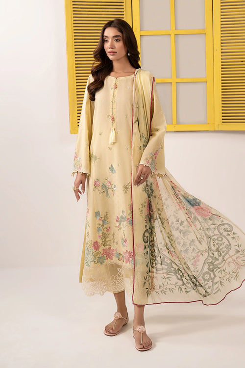 3 Piece Embroidered Dobby Lawn Suit DW-EF26-52-YELLOW