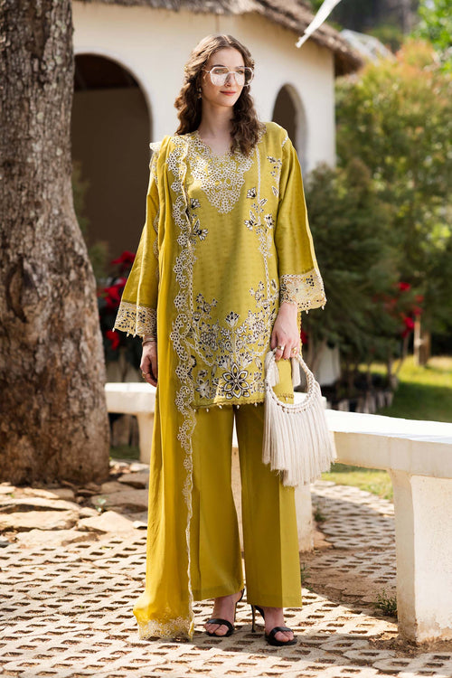 3 Piece Embroidered Dobby Lawn Suit DW-EF26-104-Mustard