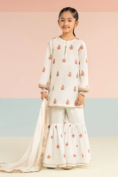 3 Piece Embroidered Dobby Lawn Suit-MKD-EF26-04-White and Red