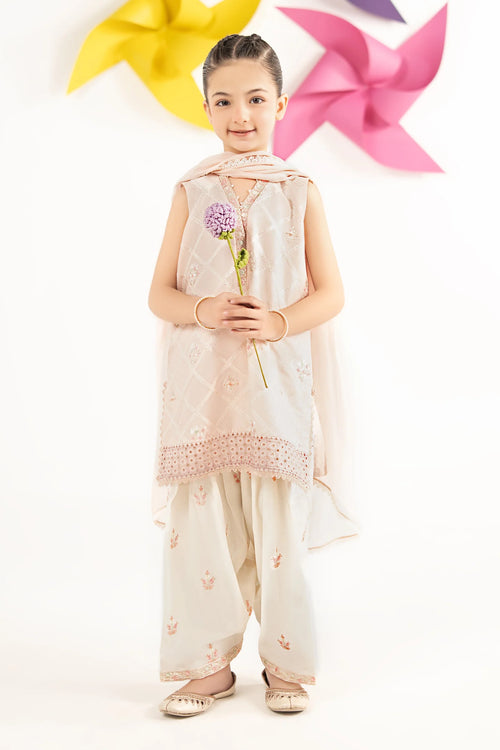 3 Piece Embroidered Dobby Lawn Suit-MKD-EF26-27-Pink
