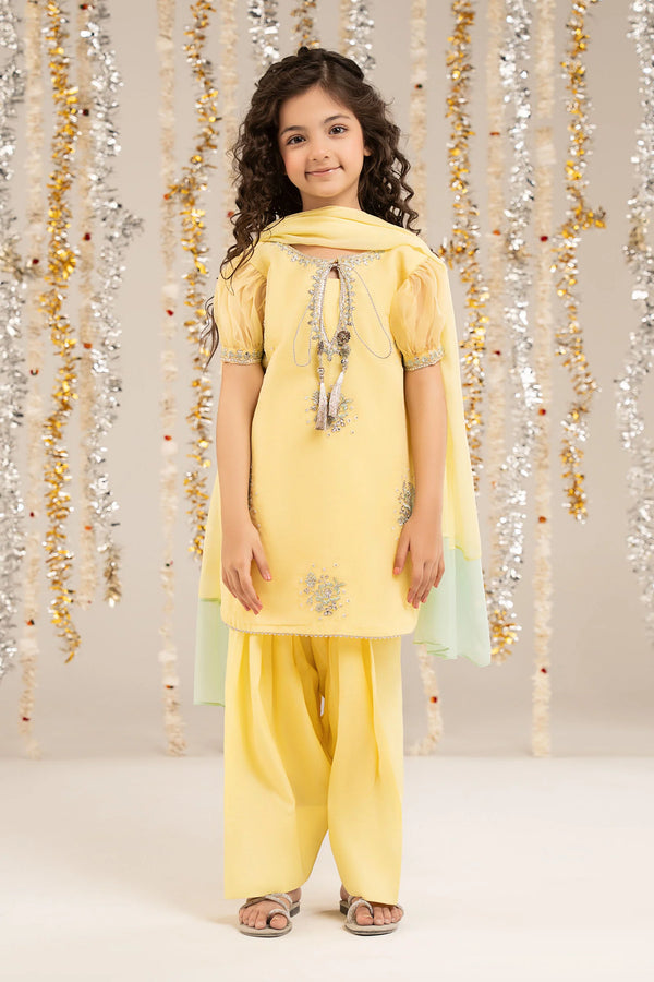 3 Piece Embroidered Organza Suit MKS-EF26-01-Yellow