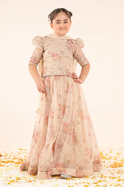 3 Piece Embroidered Organza Suit-MKS-EF26-23-Off White