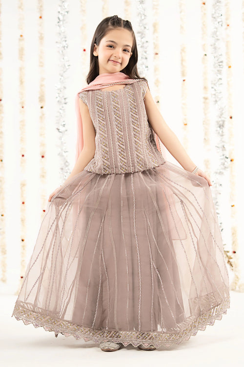 3 Piece Embroidered Organza Suit-MKS-EF26-34-Lilac