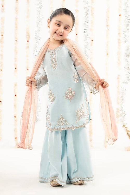 3 Piece Embroidered Organza Suit-MKS-EF26-43-Blue