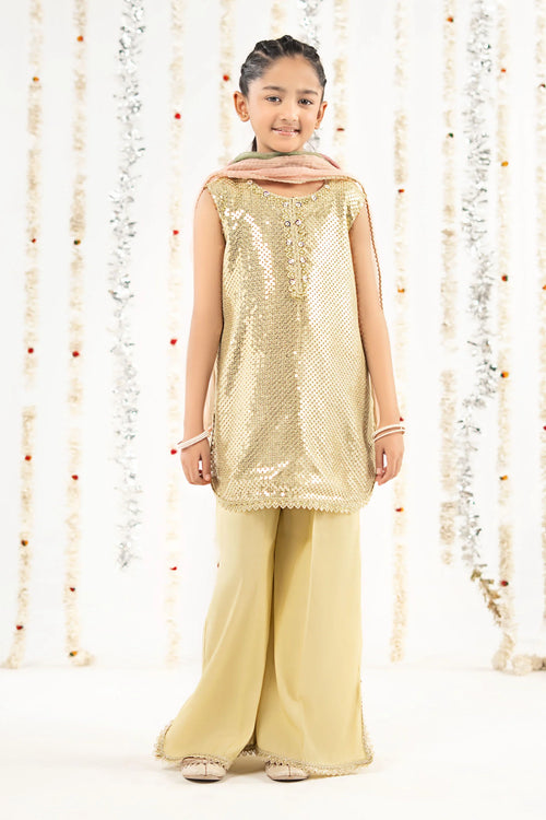 3 Piece Embroidered Chiffon Suit-MKS-EF26-50-Green