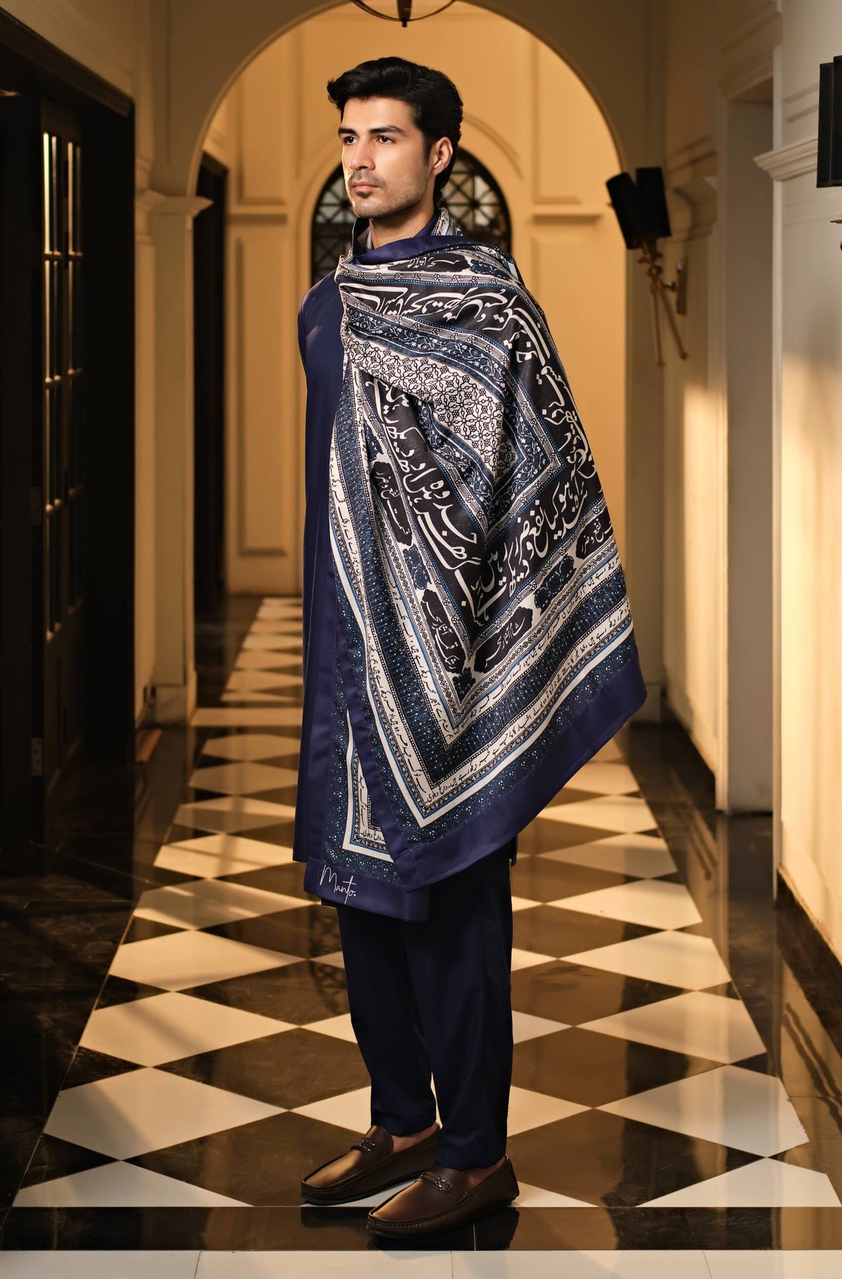 Rashk Shawl - Blue & White