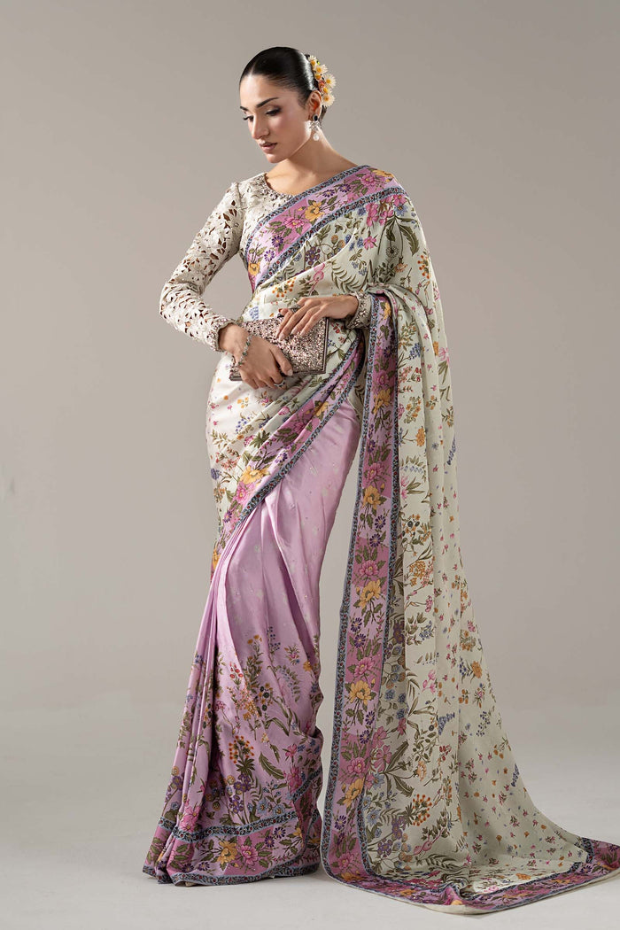 Embellished Charmeuse Saree - Off White