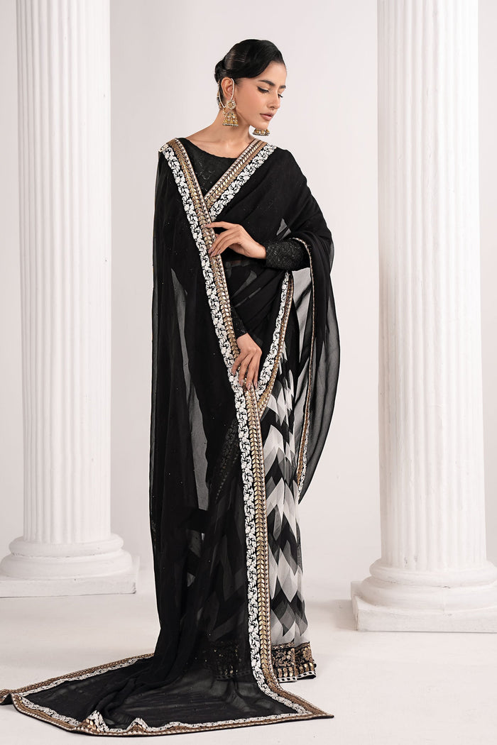 Embroidered Chiffon Saree - Black