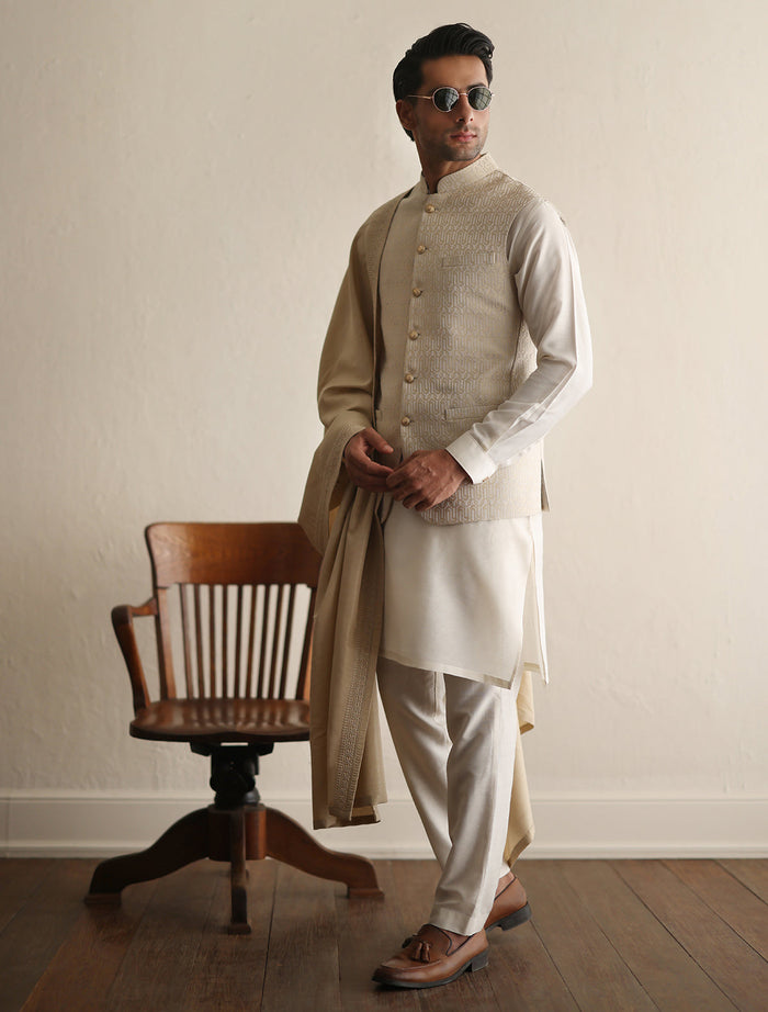 Light Beige Embroidered Shawl