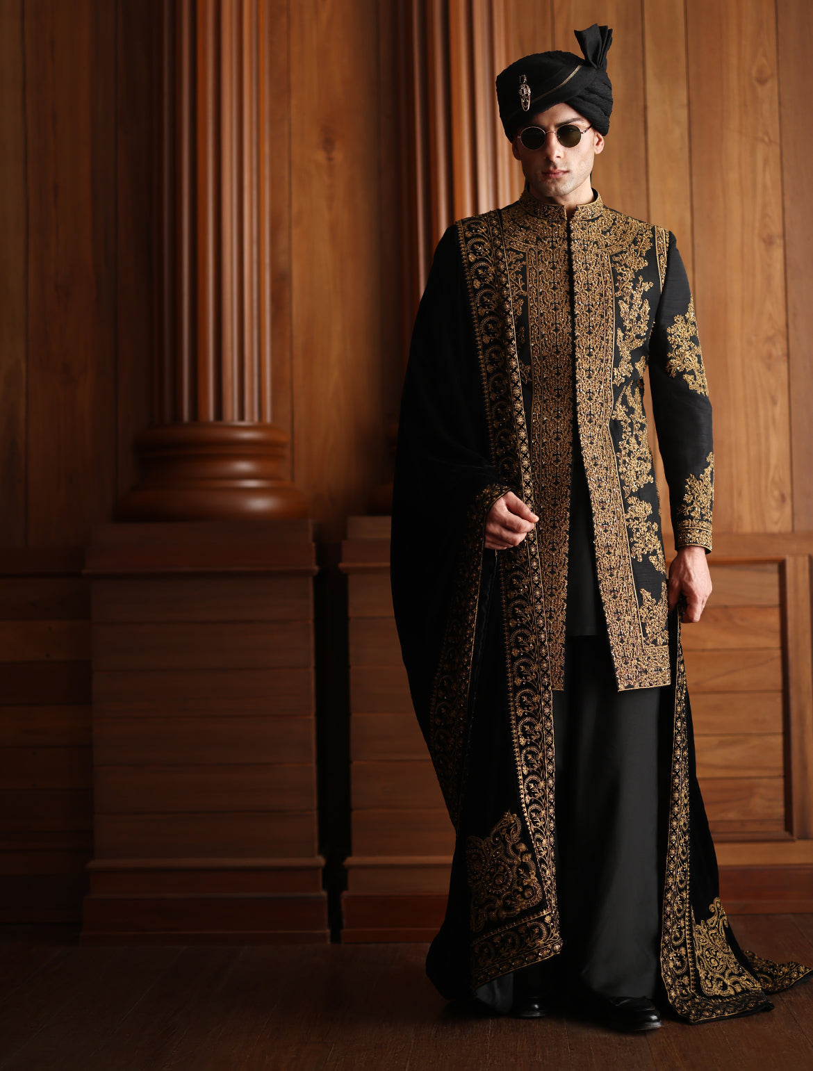 Black Velvet with Gold Embroidery Shawl