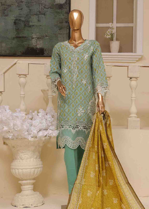SME-597 -3 Piece Embroidered Stitched Suit