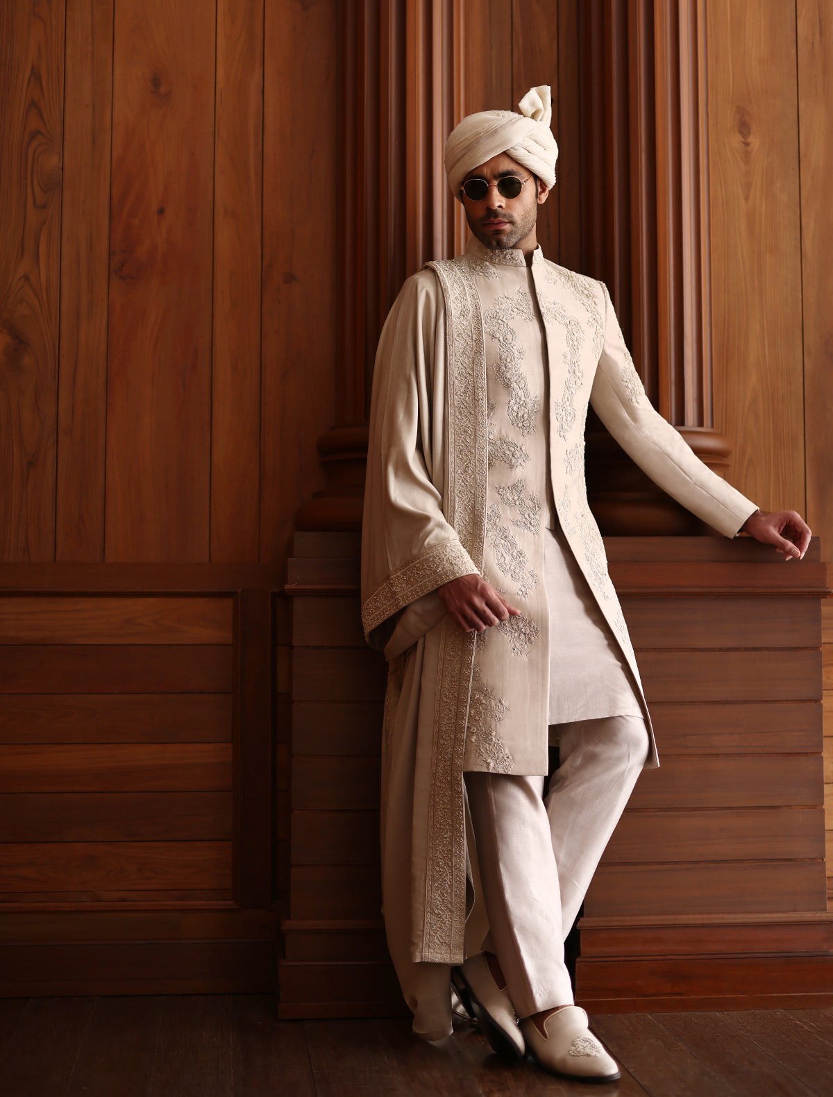 Fawn Ivory Hand Embroidered Sherwani