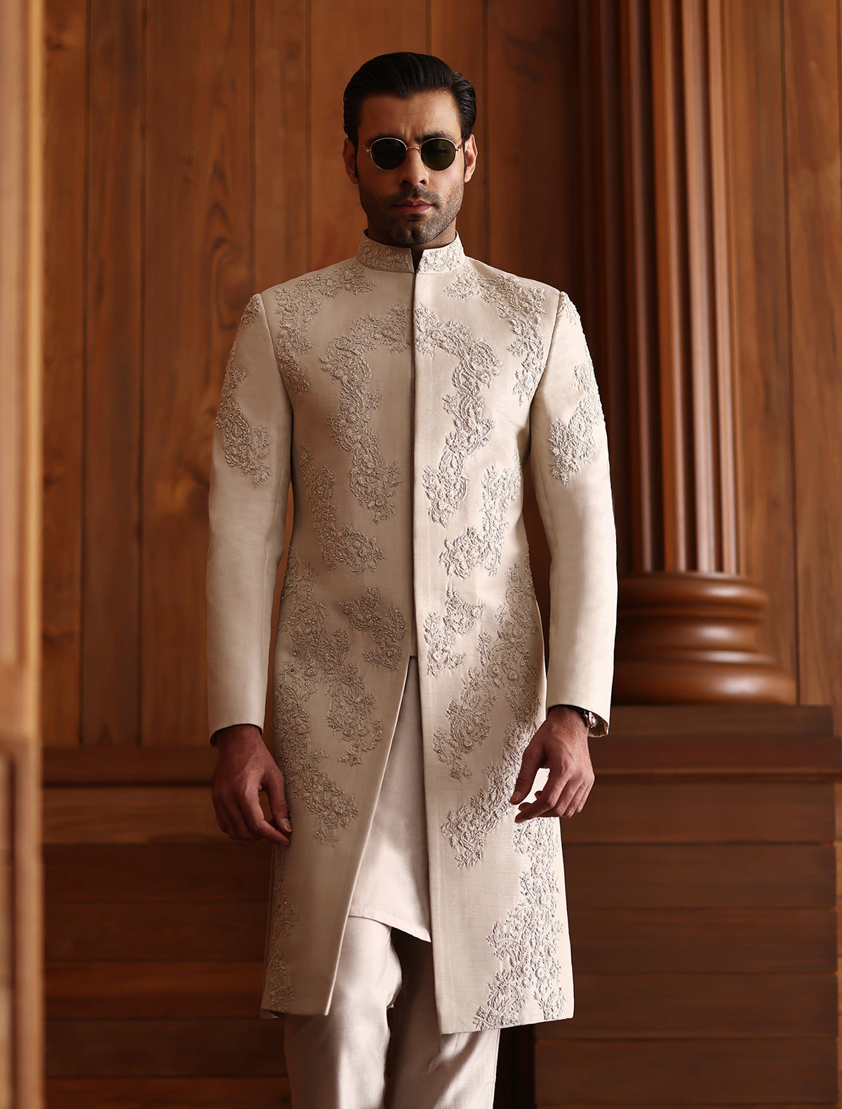 Fawn Ivory Hand Embroidered Sherwani