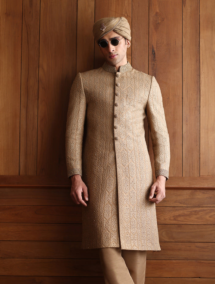 Antique Oak Classic Embroidered Sherwani