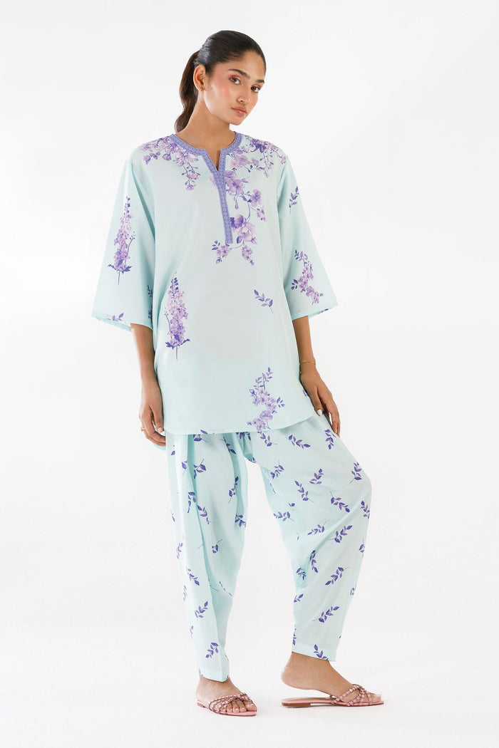 Sky Blue Printed Viscose Shirt + Shalwar