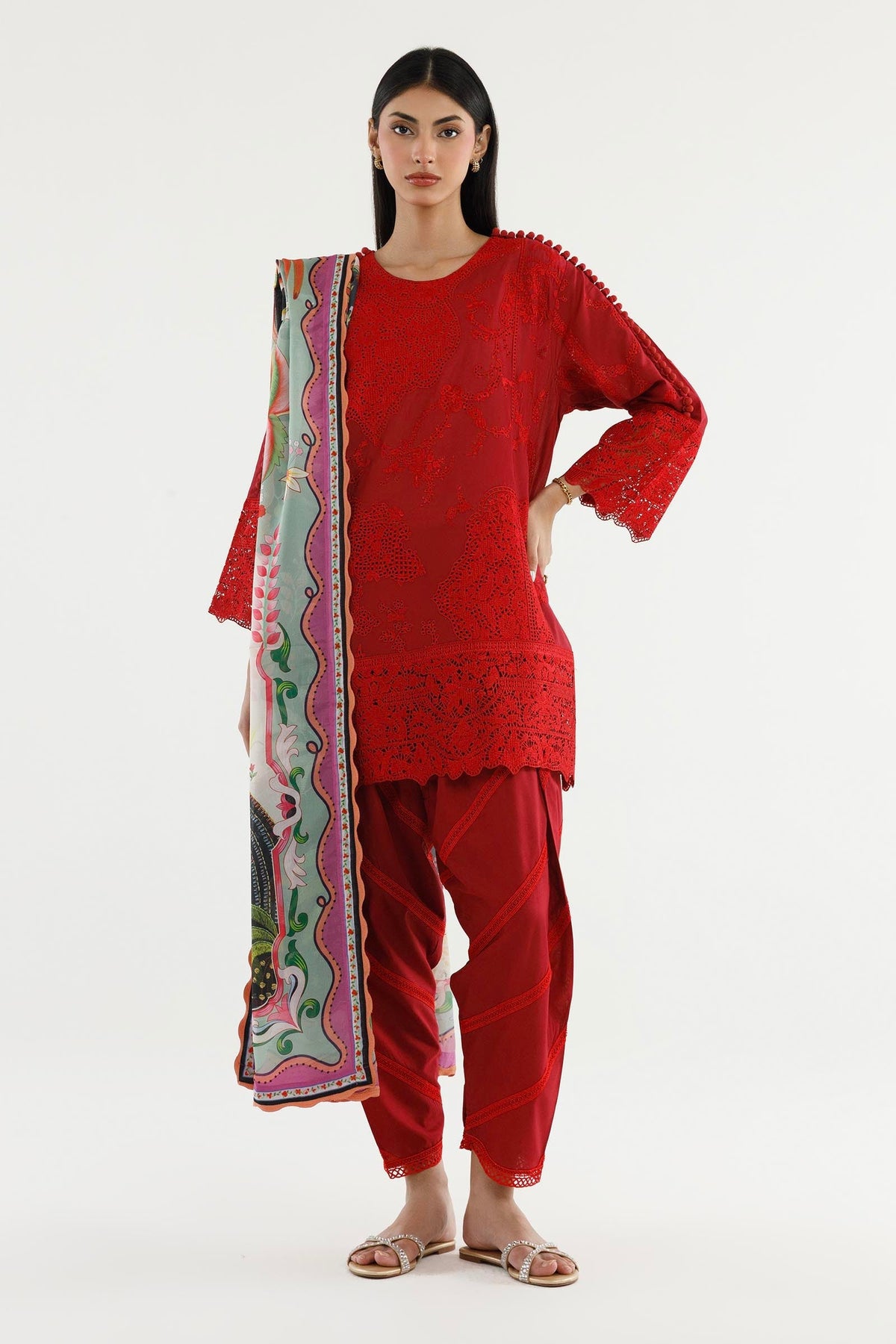 Maroon Embroidered Lawn Suit