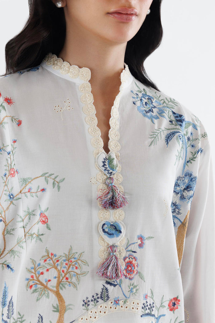 Off-White Embroidered Cambric Suit