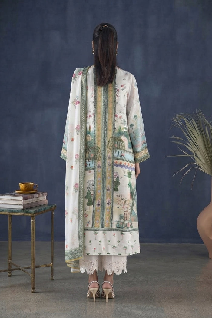 Fawn Printed Satin Shirt + Dupatta