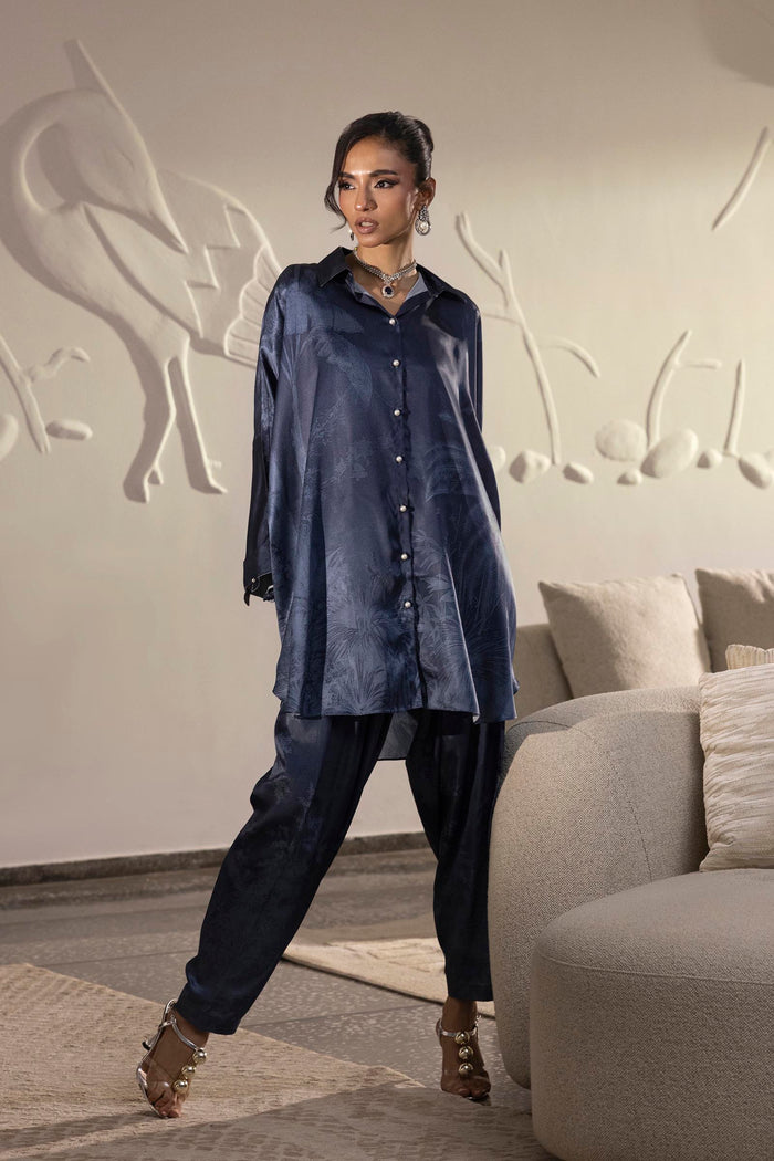 Charcoal Printed Satin Shirt + Shalwar