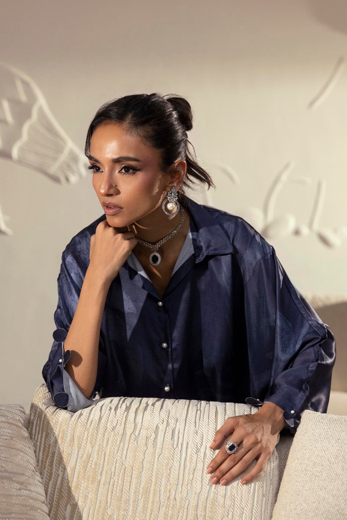 Charcoal Printed Satin Shirt + Shalwar