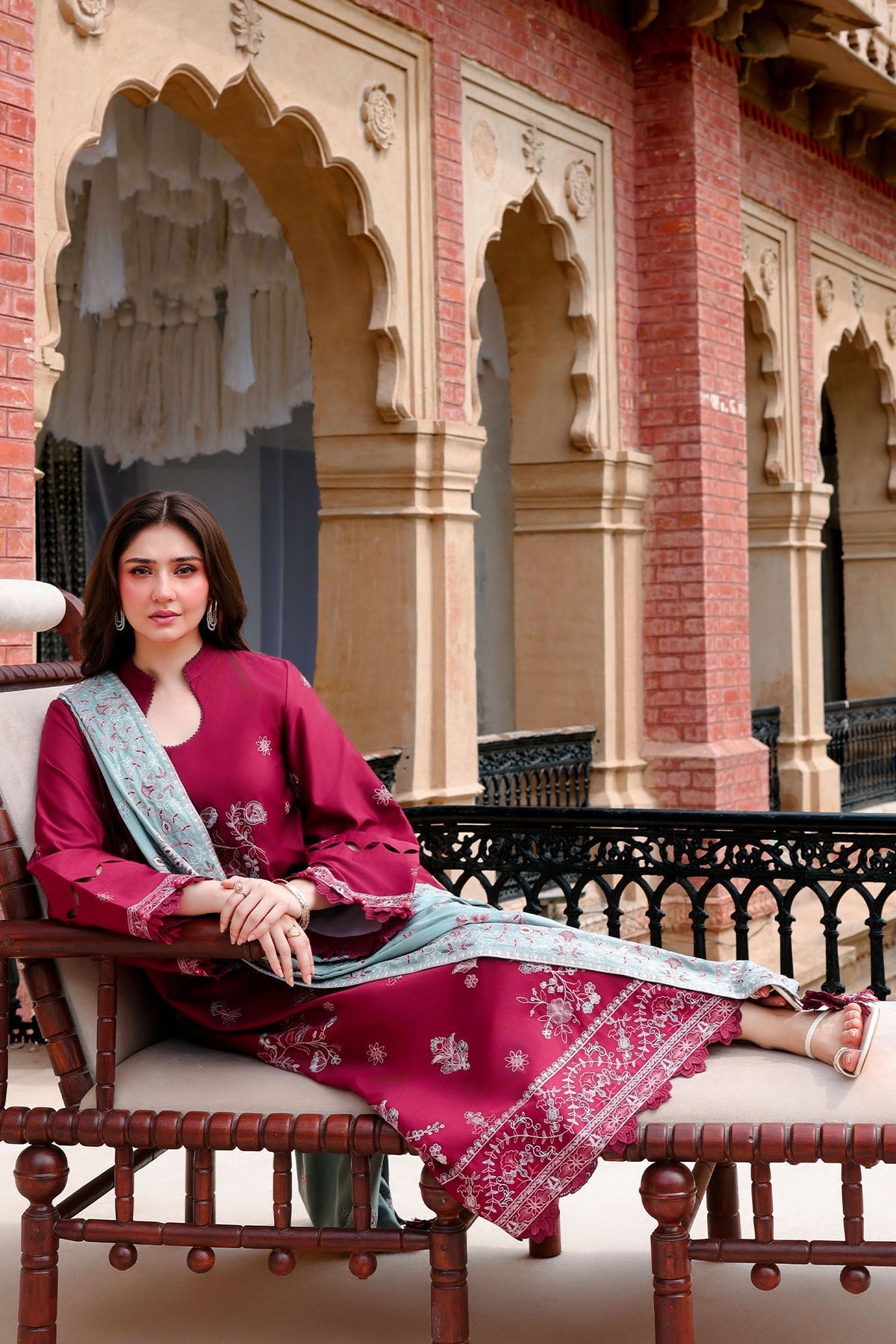 Vermillion Wood 3 Piece Satin Embroidered Suit