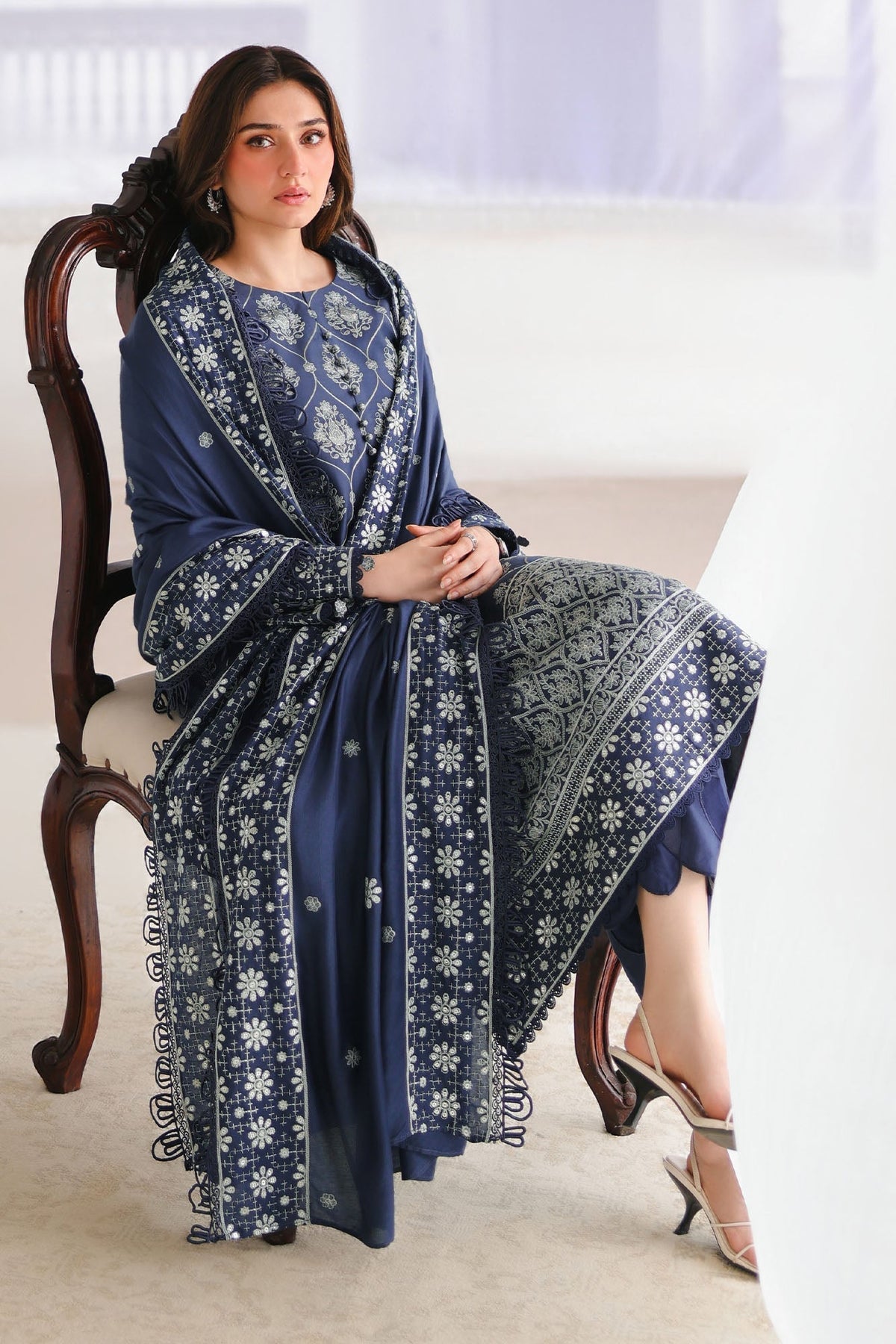 Obsidian Blue 3 Piece Satin Embroidered Suit