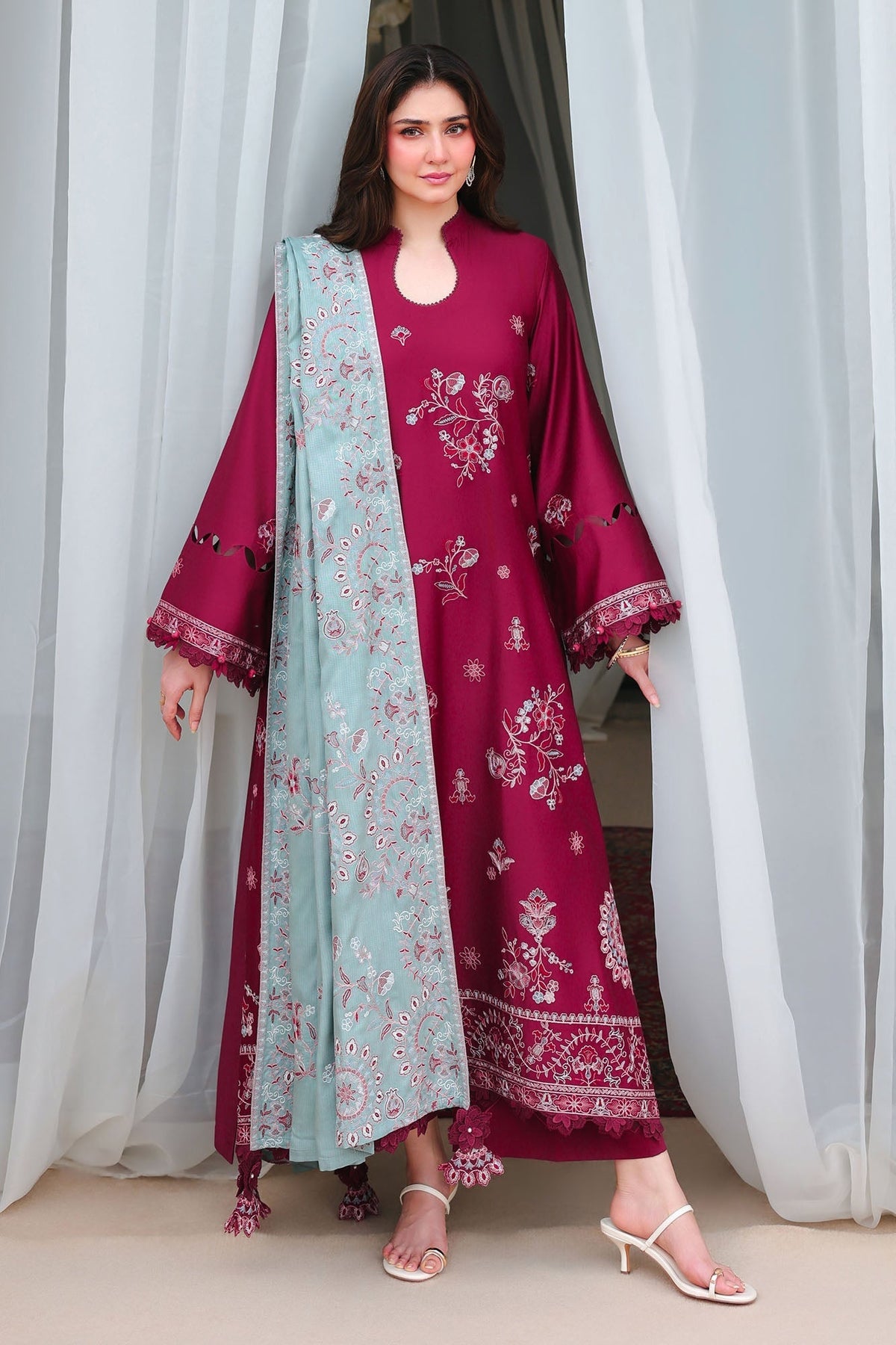 Vermillion Wood 3 Piece Satin Embroidered Suit