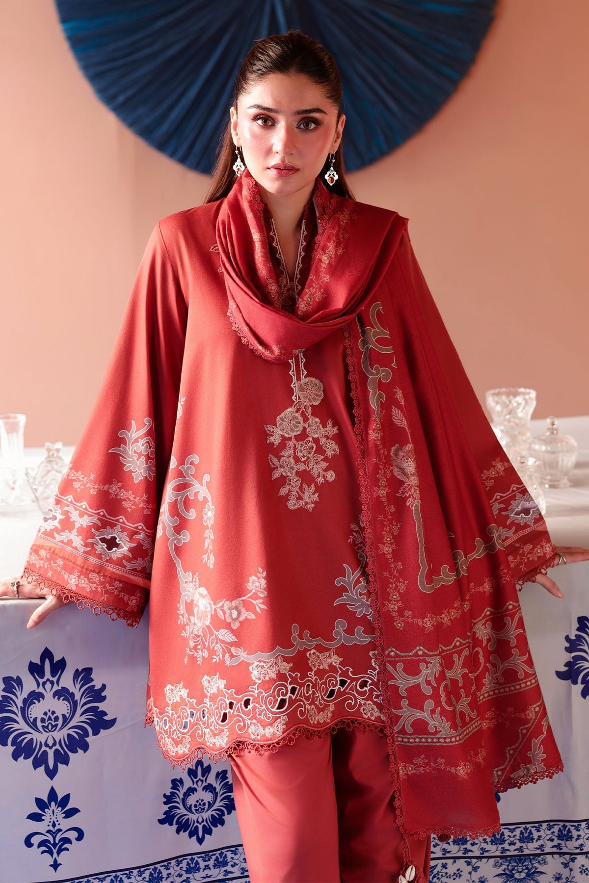 Russet Ember 3 Piece Satin Printed Suit