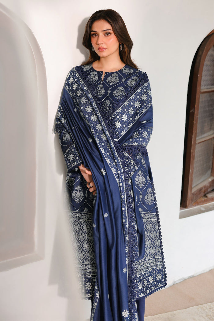 Obsidian Blue 3 Piece Satin Embroidered Suit