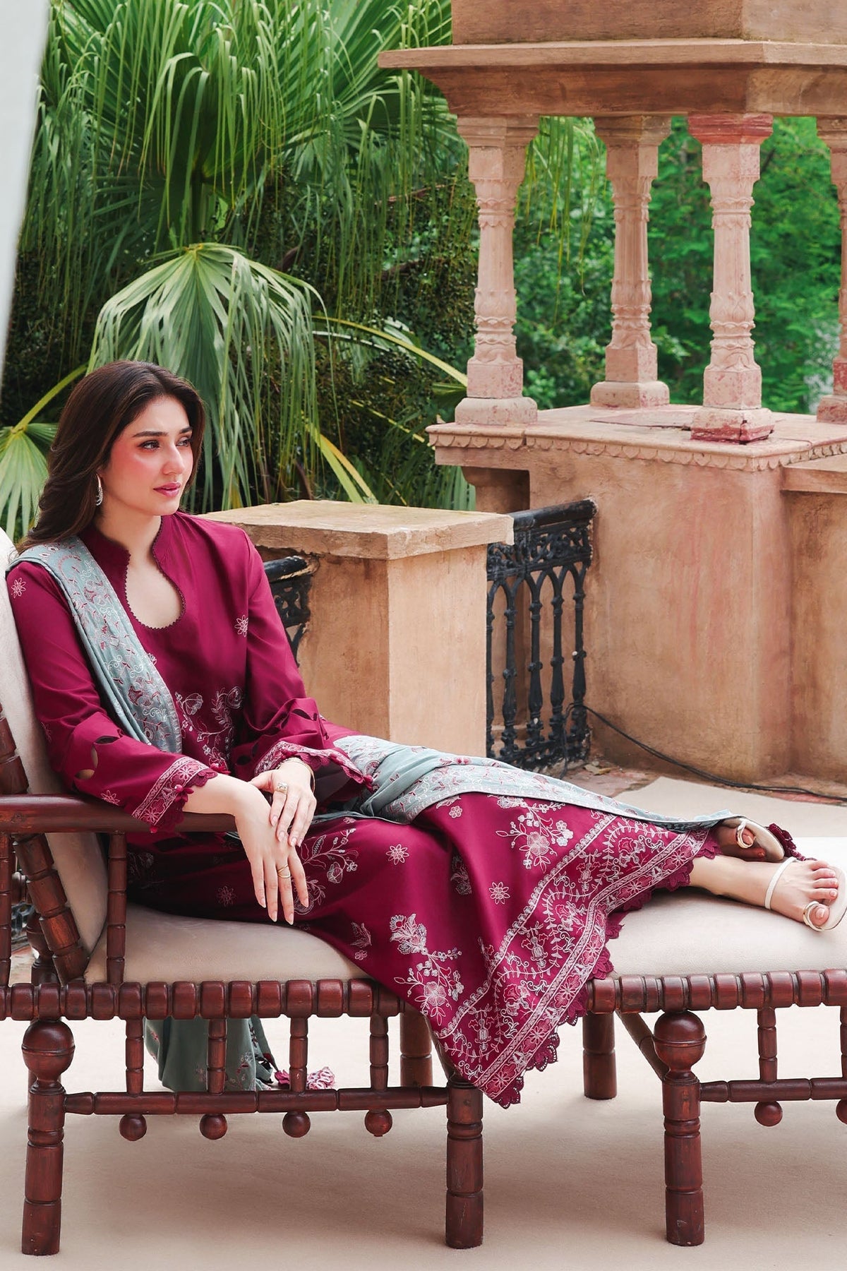 Vermillion Wood 3 Piece Satin Embroidered Suit