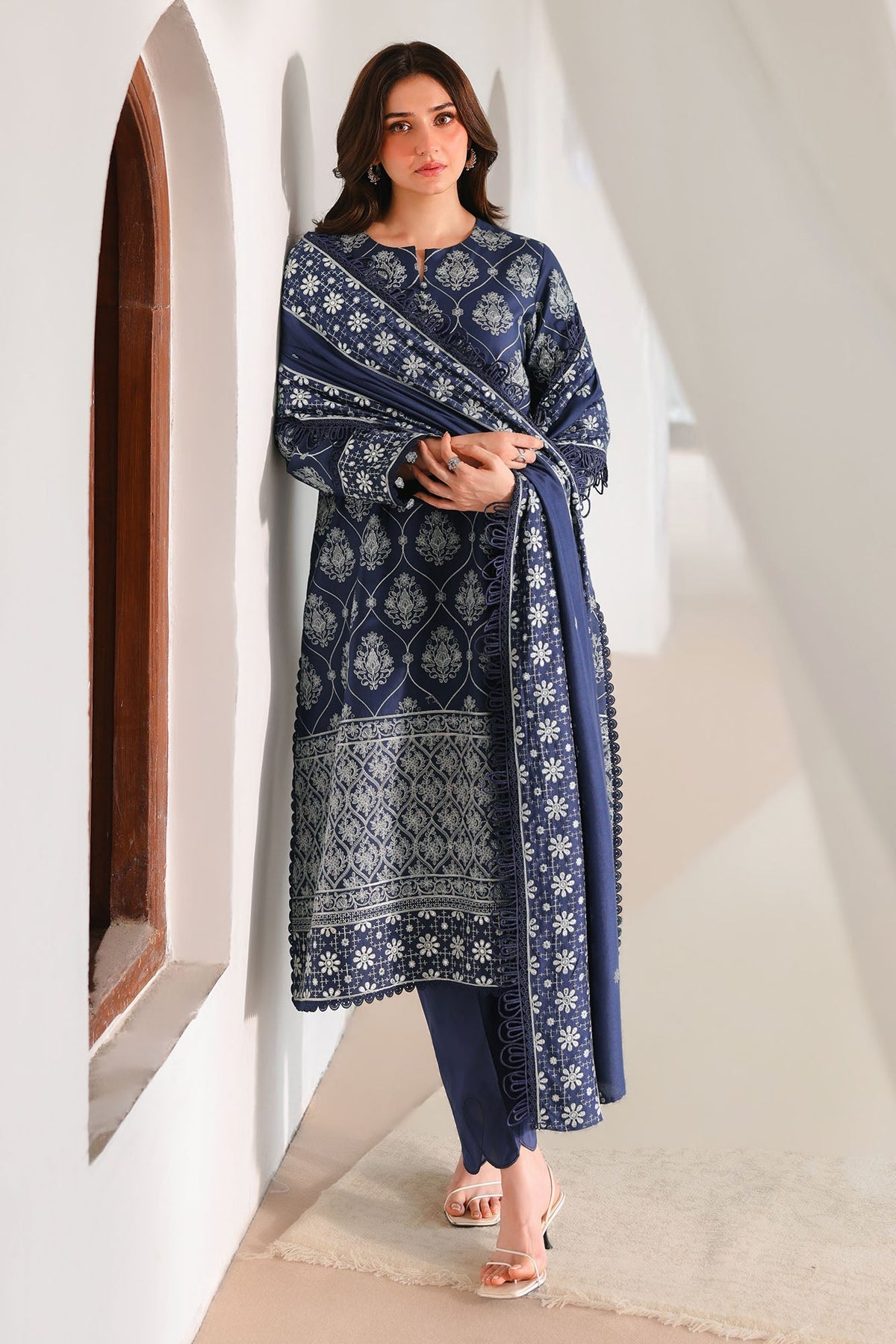 Obsidian Blue 3 Piece Satin Embroidered Suit