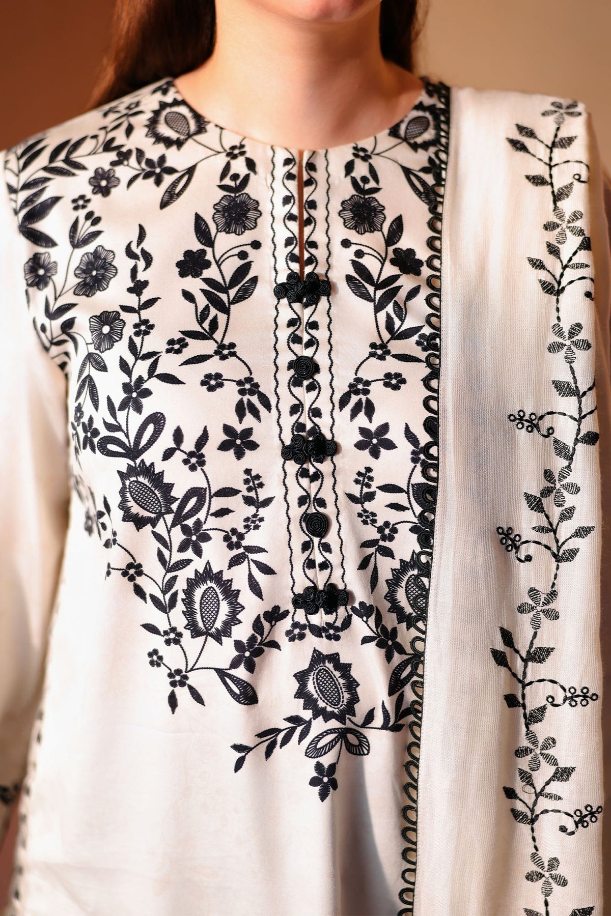 Ivory Noir 3 Piece Satin Printed Suit