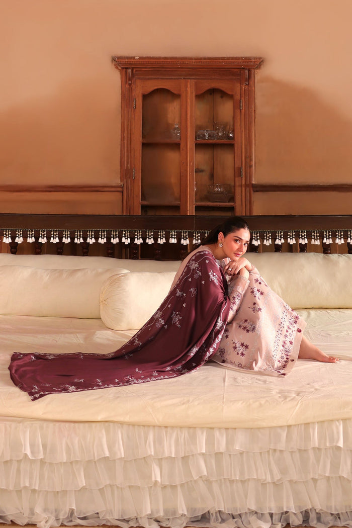 Sand Whisper 3 Piece Satin Embroidered Suit