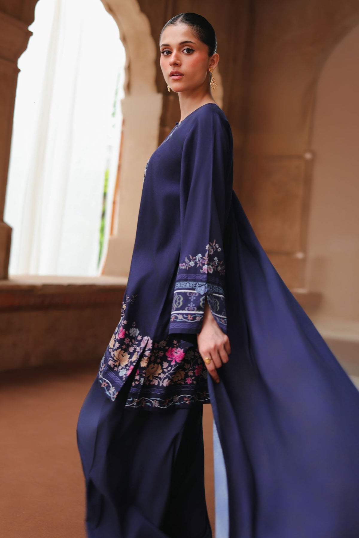 Indigo Loom 3 Piece Satin Printed Suit