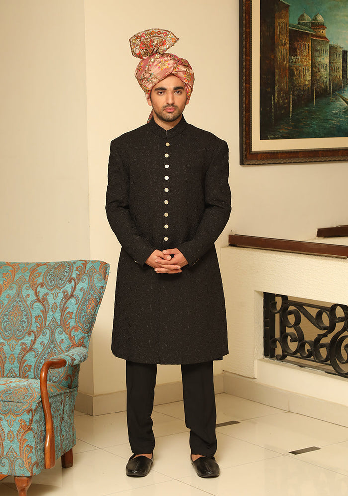 Premium Georgette Black Traditional Sherwani