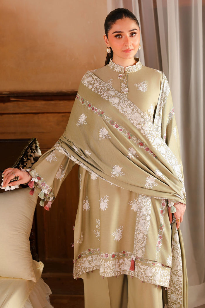 Muted Sage 3 Piece Satin Embroidered Suit