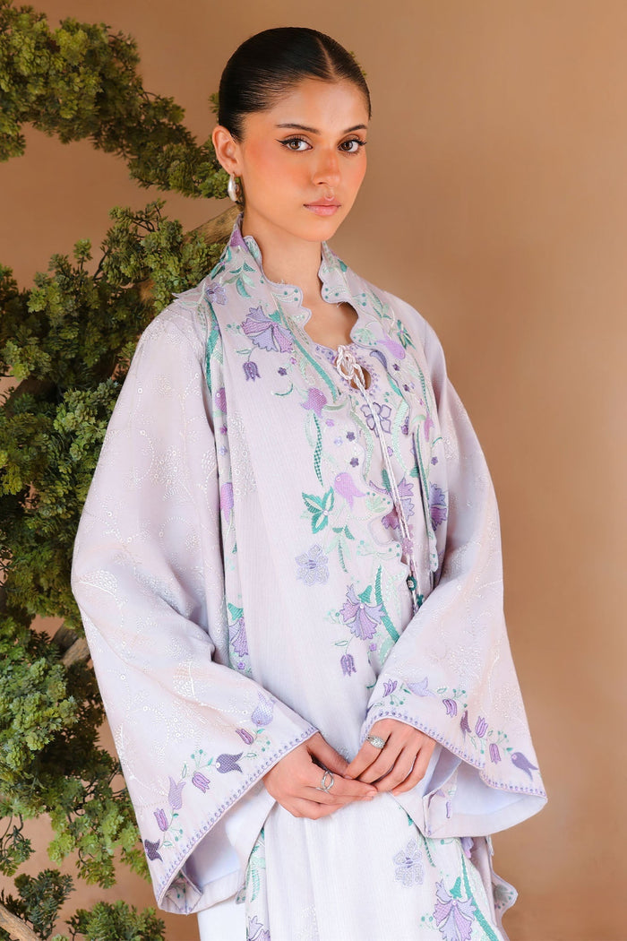Mauve Tint 3 Piece Satin Embroidered Suit