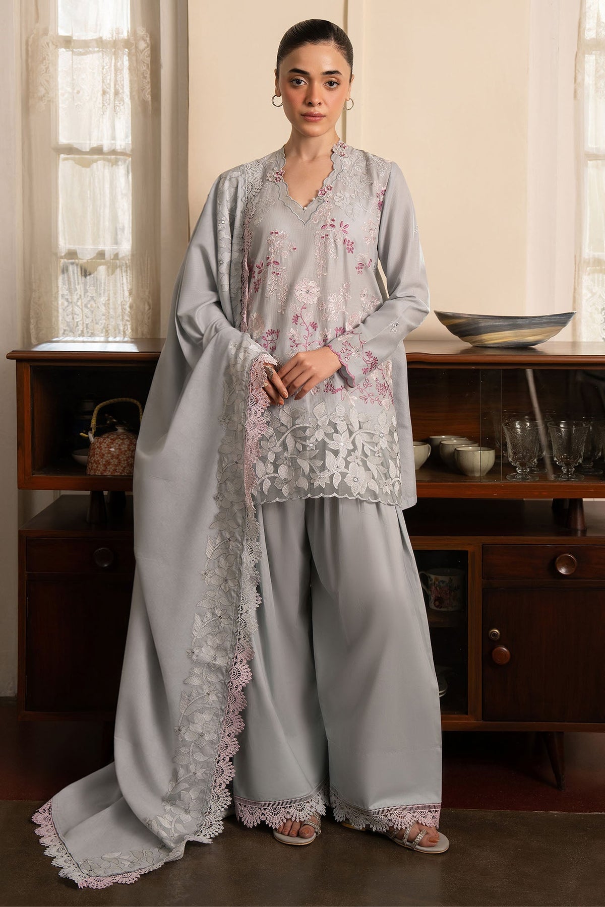 Floral Symphony 3 Piece Embroidered Suit