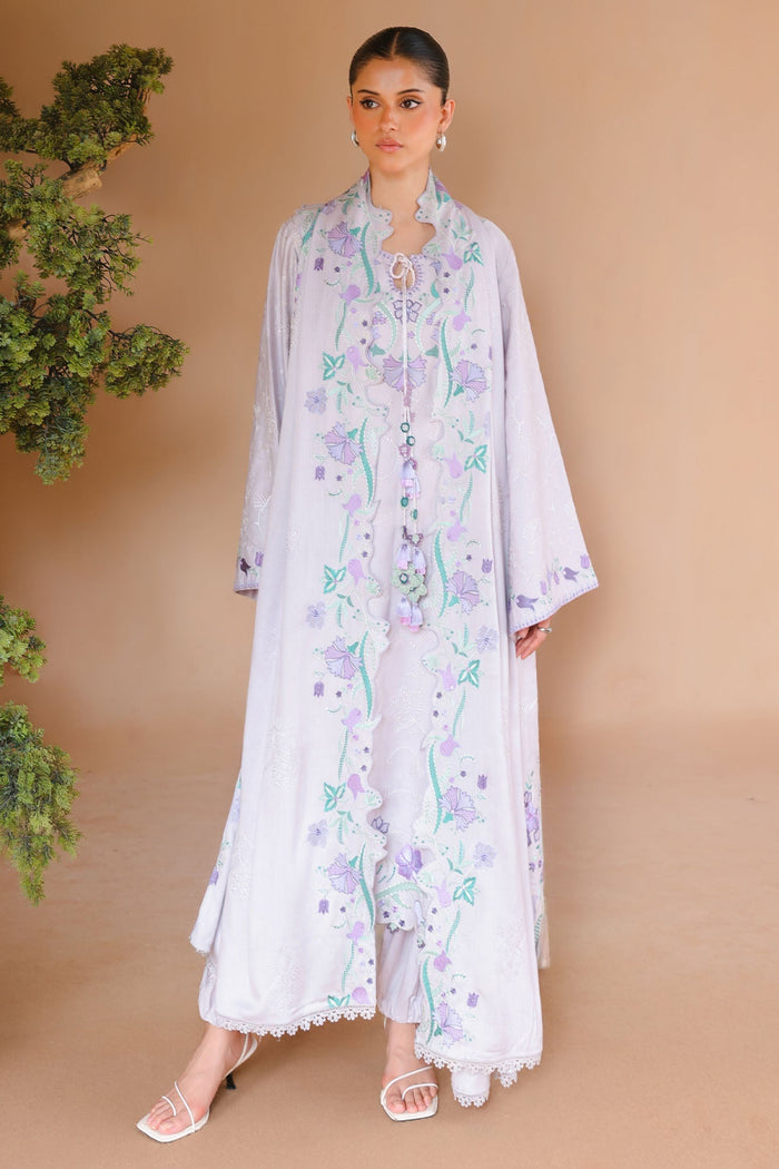 Mauve Tint 3 Piece Satin Embroidered Suit