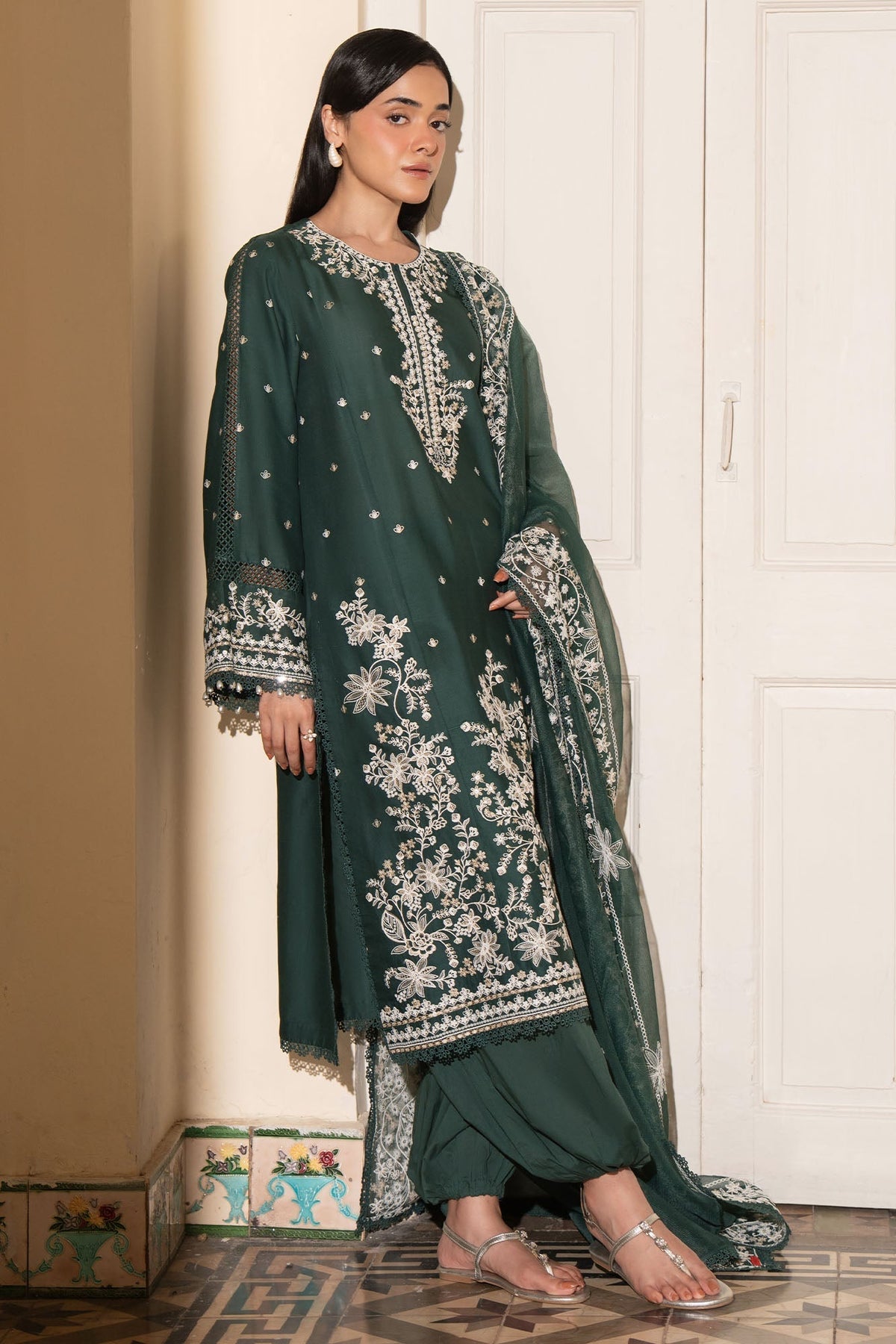 Vintage Green 3 Piece Embroidered Suit