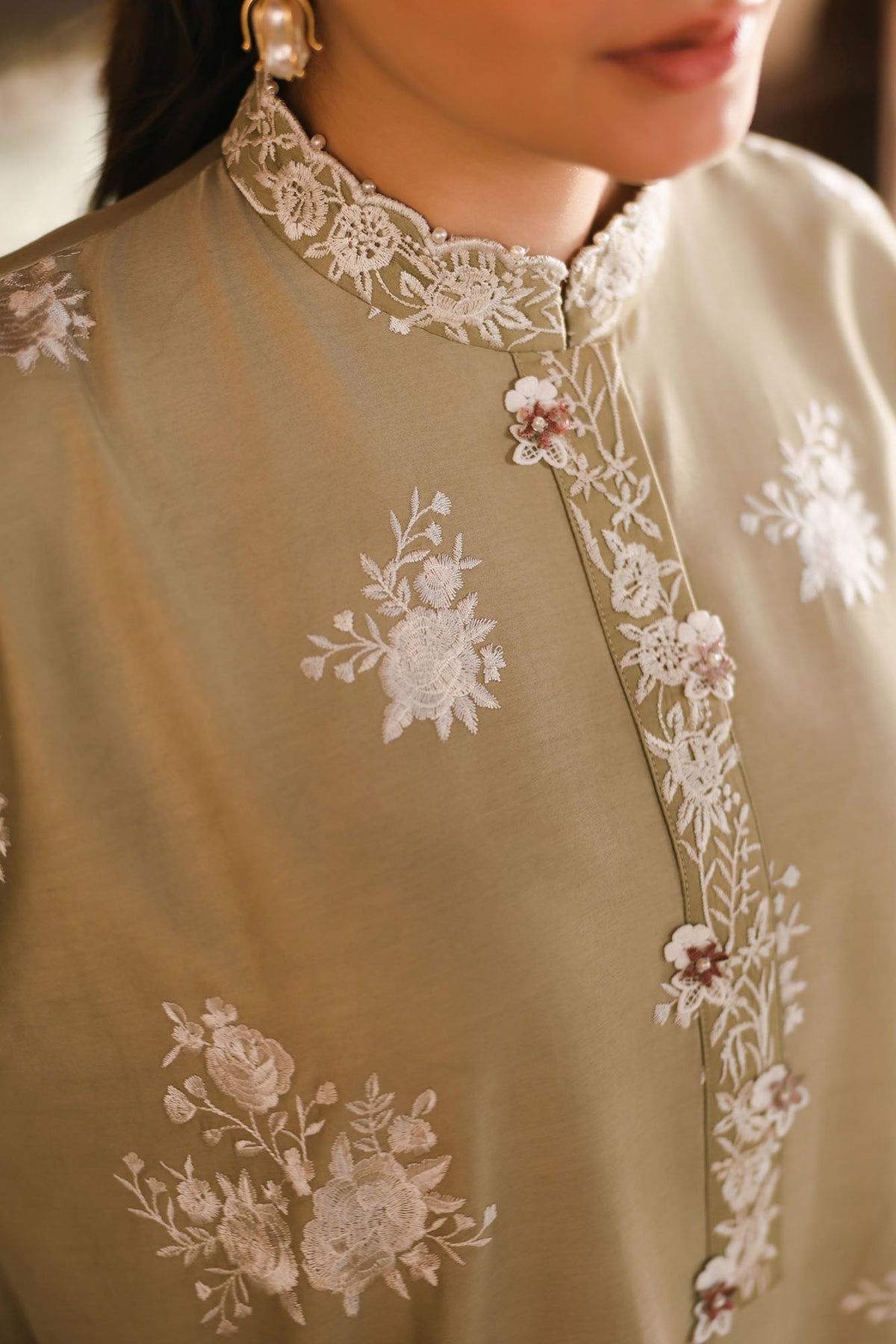 Muted Sage 3 Piece Satin Embroidered Suit