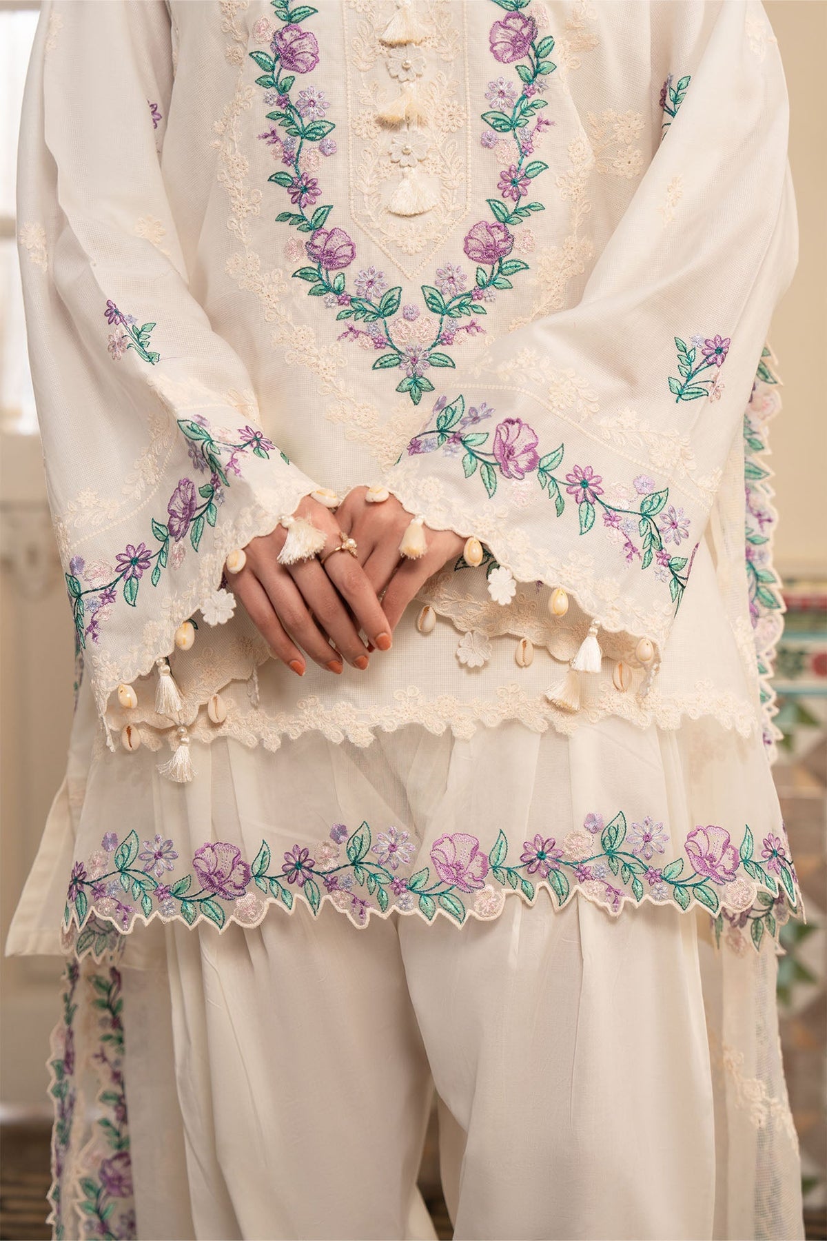 Ivory Fleur 3 Piece Embroidered Suit