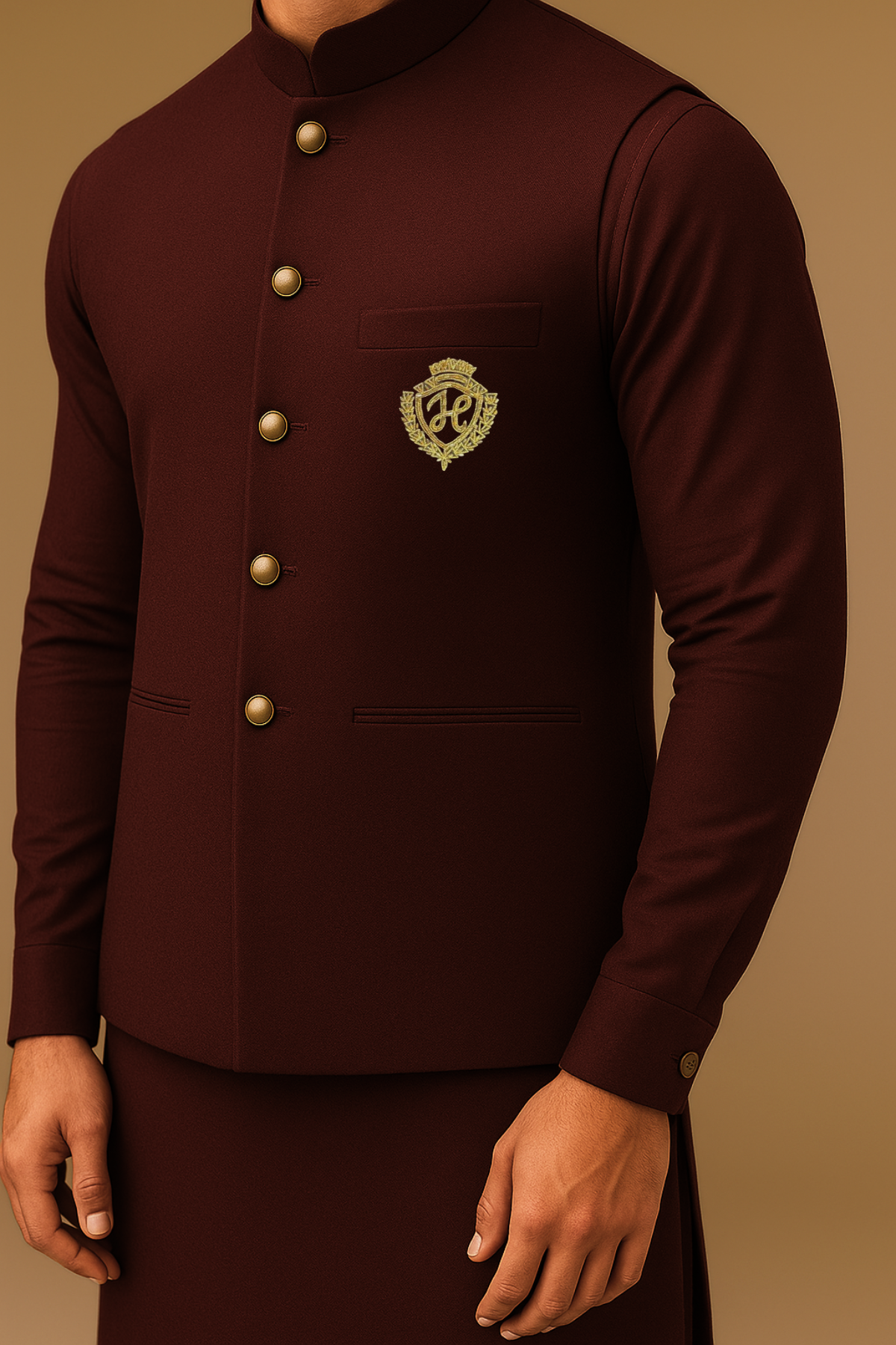 Maroon Waistcoat with Kurta/Pajama - Cotton Silk