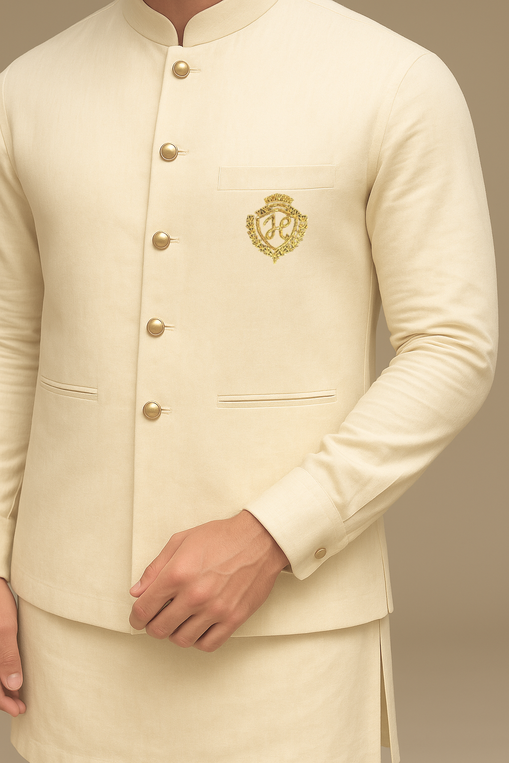 Ivory Waistcoat with Kurta/Pajama - Cotton Silk