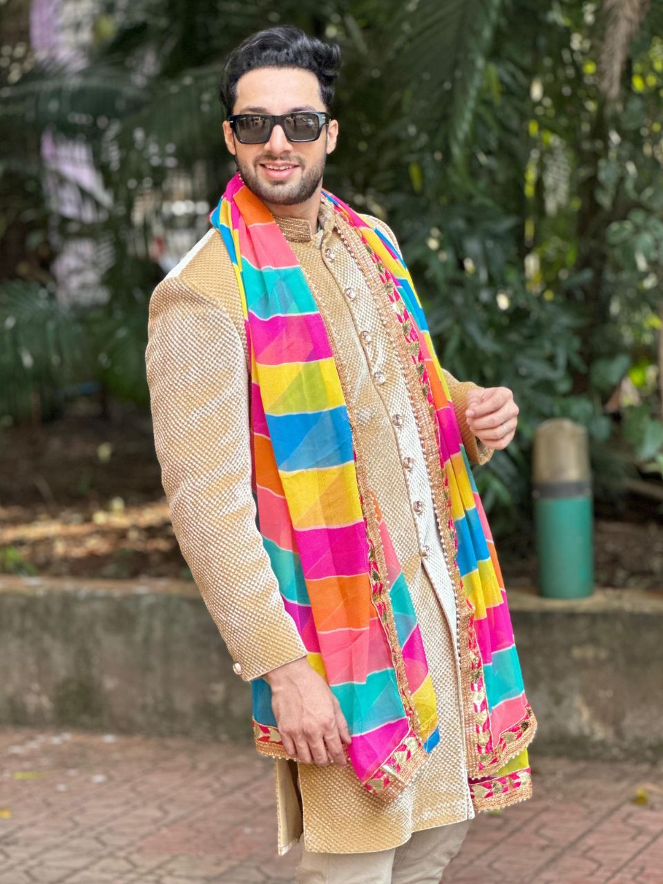 Men's Multi Printed Georgette Dupatta with Gotta Patti Work for Kurta/Sherwani/Achkan
